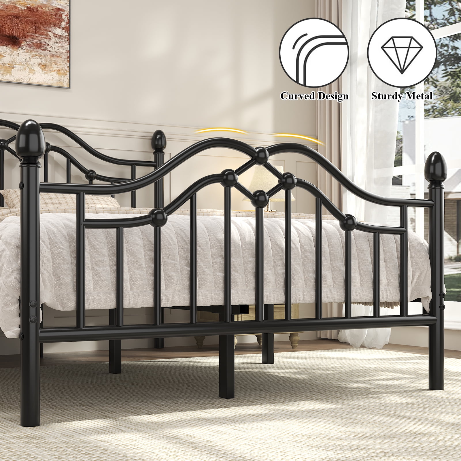 EBERY Queen Metal Platform Bed Frame with Headboard and Footboard, Sturdy Steel Slat Support, Easy Assembly, Black