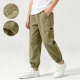 thumbnail image 2 of BLVB Boys Fleece Lined Warm Joggers Pants Elastic Waisted Thermal Winter Water Resistant Hiking Cargo Pants(Army Green,9-10 Years), 2 of 9