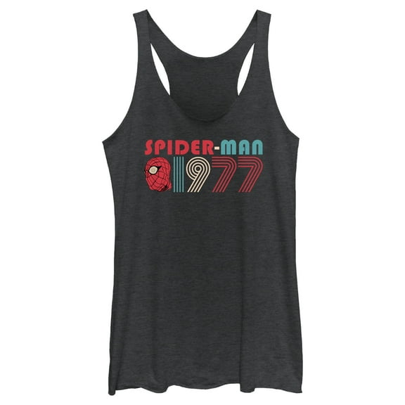 Women's Spider-Man: Beyond Amazing Retro 1977  Racerback Tank Top Black Heather 2X Large