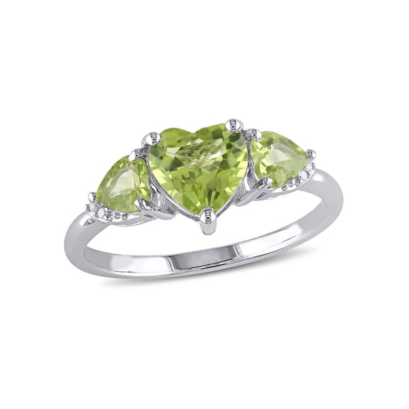 Gem & Harmony 1.89 Carat (Ctw) Three Stone Peridot Heart Ring in Sterling Silver for Women