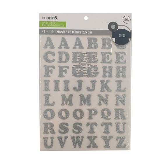 Imagin8 1" Iron-On Silver Glitter Letters, 12 Packs: 48 ct. (576 total)