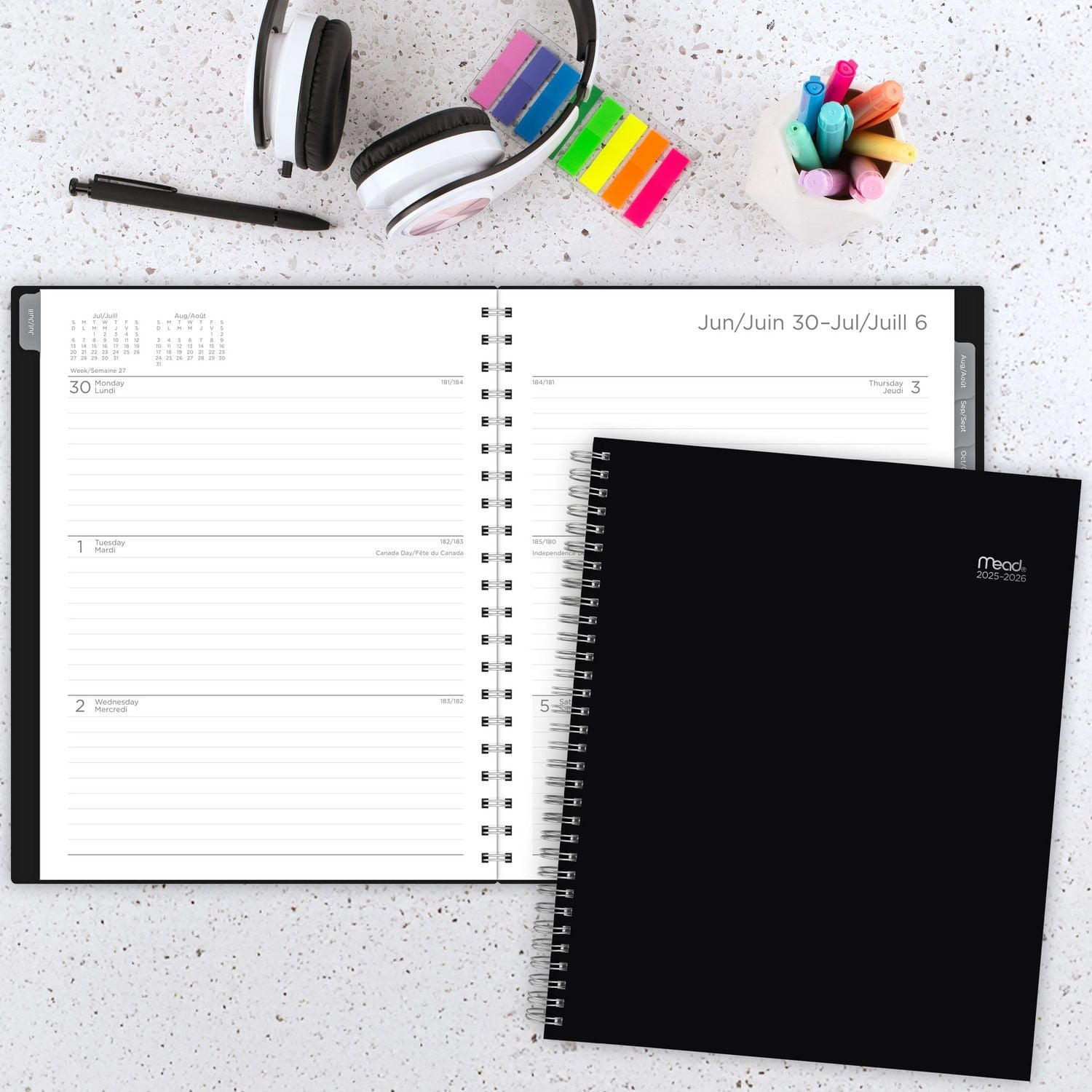 2025-2026 Mead® Basic Black Large Weekly Academic Year Planner