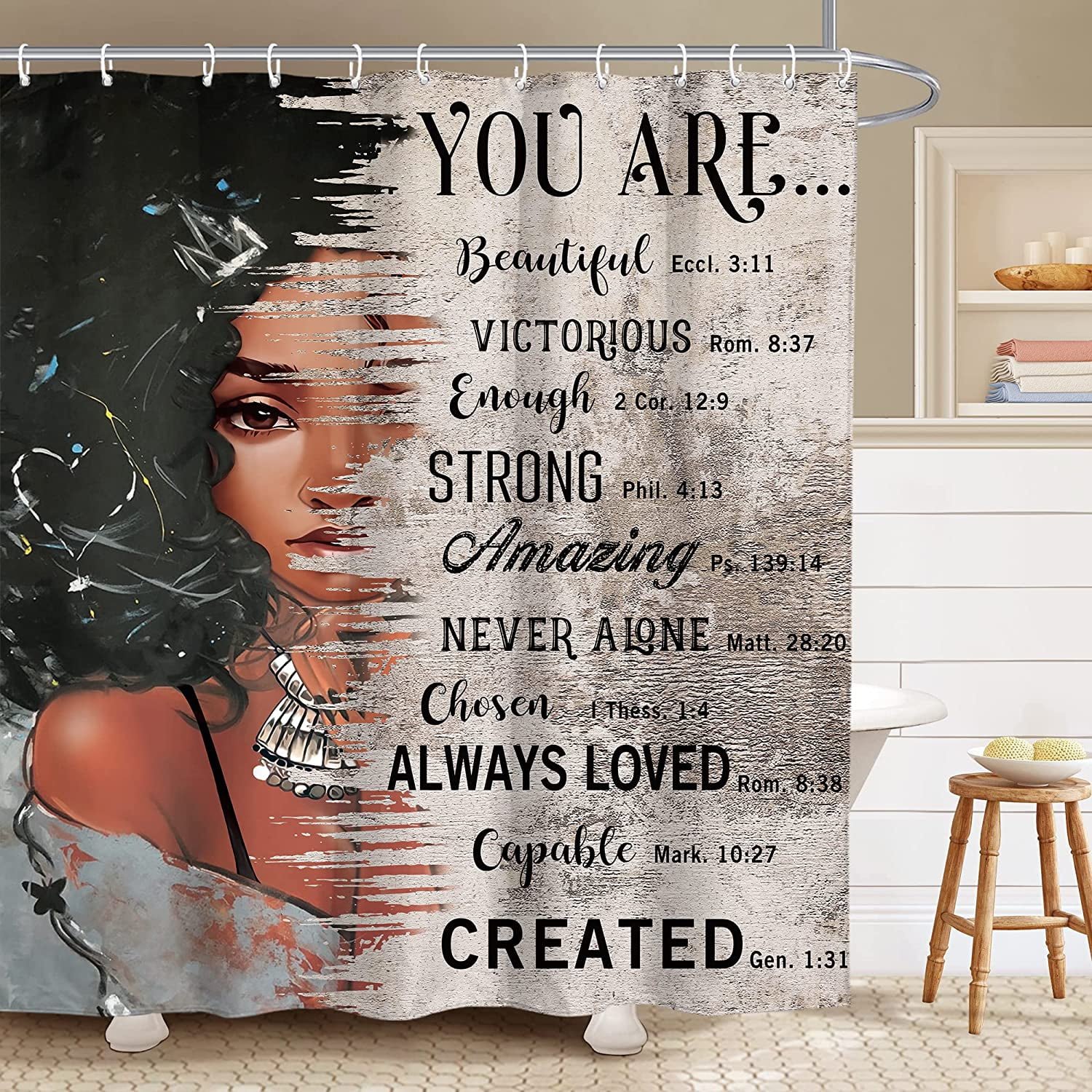 SPXUBZ African American Black Girl Quotes Bathroom Shower Curtain Afro ...