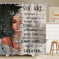 Newhomestyle African American Black Girl Quotes Bathroom Shower Curtain Afro Postive Inspirational Motivational Bible Polyester Fabric Waterproof Decor 72x72 inches