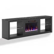 Bestier Fireplace TV Stand for 75 inch TVs,TV Stand with Fireplace & 23 inch Electric Fireplace, Modern Entertainment Center with Fireplace for Living Room or Bedroom, RGB Lighting, Black