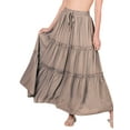 thumbnail image 3 of Zenana Women & Plus Boho Elastic Drawstring Waist Tiered Ruffle A-Line Woven Maxi Skirt, 3 of 4
