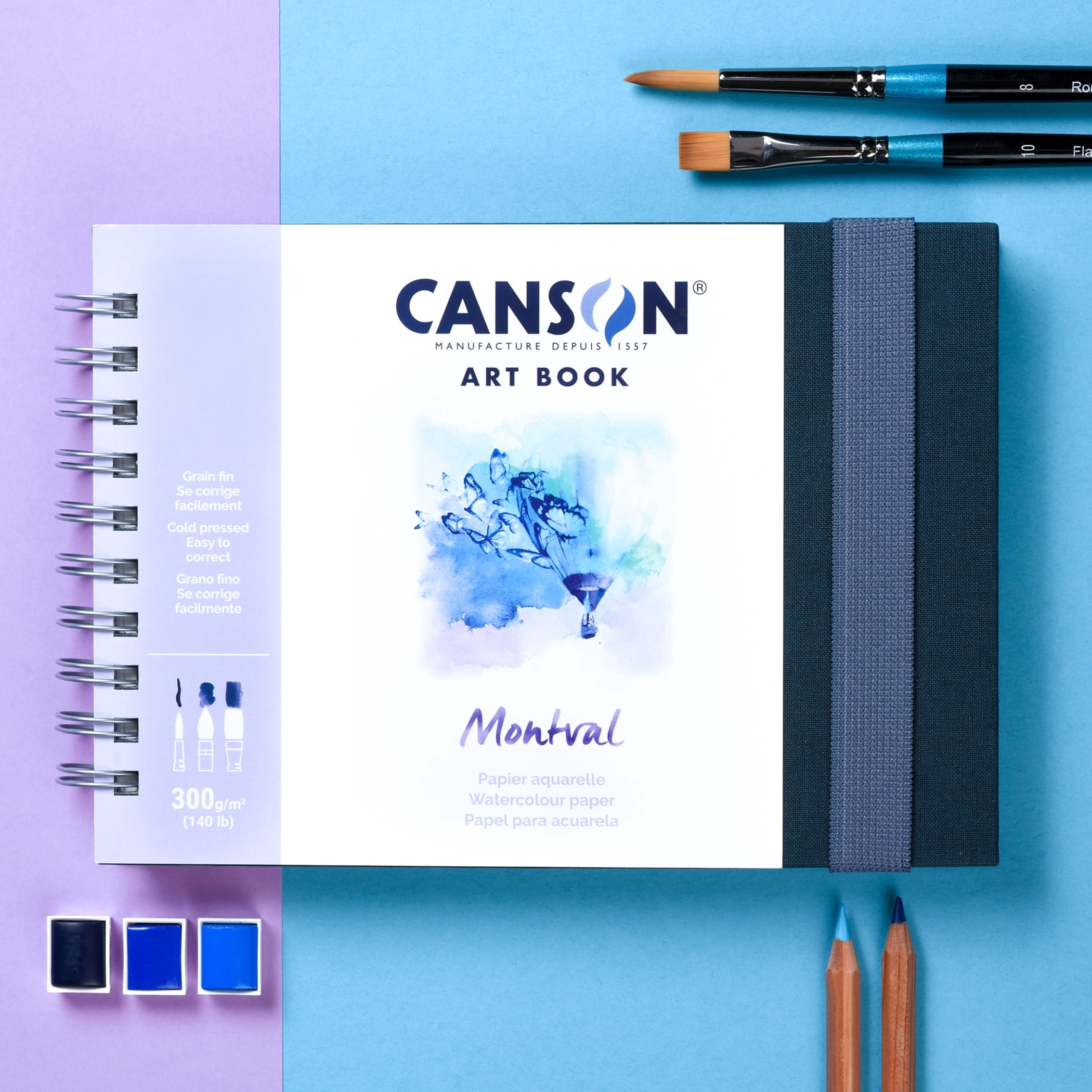 Canson Artist Series Montval Watercolor Art Book, Fabric Cover, Side Wire Binding, 48 Sheet, 7.8x7.8 inch, 1 Count