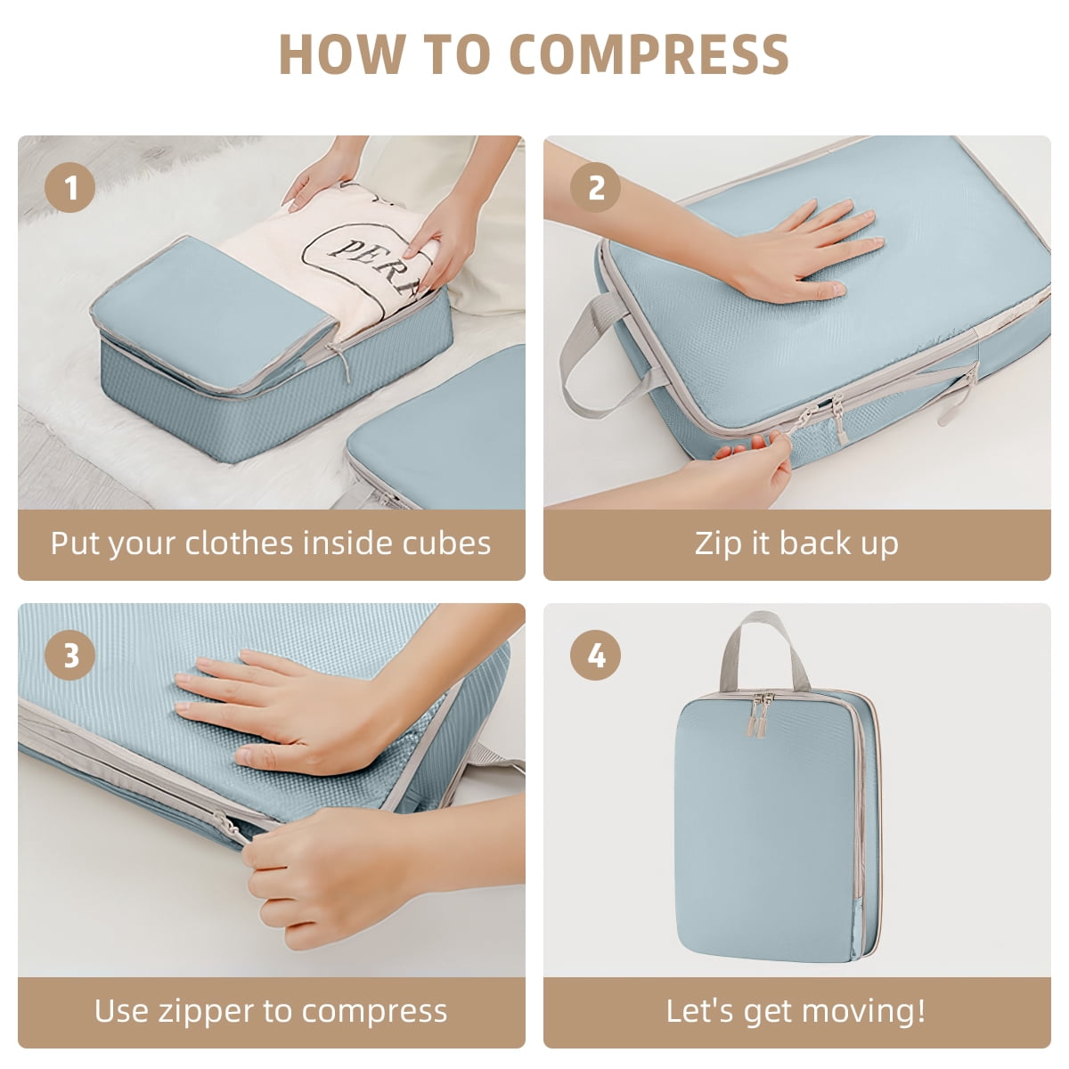 Compression Packing Cubes for Suitcase, 12 PCS Travel Luggage Packing Organizers Waterproof Travel Essentials Bag Clothes Shoes Cosmetics Toiletries Storage Bags for Travel, Blue