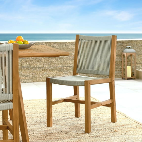 Modway Vienna Outdoor Patio Teak and Rope Armless Dining ChairsSet of 2 in Natural Natural