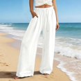 thumbnail image 2 of DHFJKG Wide Leg Pants For Women Linen Flowy Palazzo Drawstring Elastic Waist Pants With Pockets Summer Beach Vacation Clothes Stylish Trousers, 2 of 4