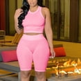 thumbnail image 2 of TEAJOPSUU Women's 2 Piece Athletic Sets Sleeveless Crew Neck Crop Tank Tops High Waist Booty Lifting Shorts Sets Matching Sportswear Outfits Pink, 2 of 5