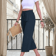 thumbnail image 6 of Nicelf Capris Pants for Women, Summer Wide Leg Pants Woman with Pockets High Waist Drawstring Elastic Waist, Comfy Casual Pants for Women Loose Lounge Cropped, 6 of 7