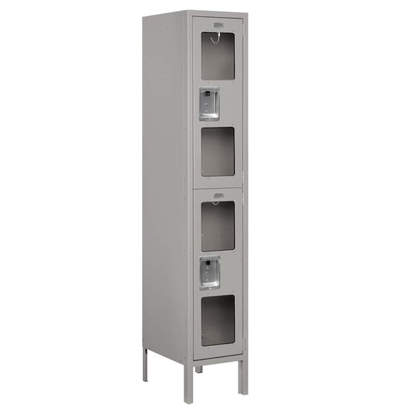 12" Wide Double Tier See-Through Metal Locker - 1 Wide - 5 Feet High - 15 Inches Deep - Gray - Unassembled