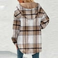 thumbnail image 4 of Guzom Womens Oversized Sherpa Lined Plaid Jacket - Khaki Mid-Length, Cotton Polyester, Fall Winter Casual Hooded Button Front,Size XL, 4 of 5