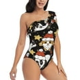 thumbnail image 5 of Balery Cute Dog Panda One Shoulder Swimsuits for Women Ruffle Swimsuits Tummy Control One Shoulder Bathing Suits-X-Large, 5 of 8