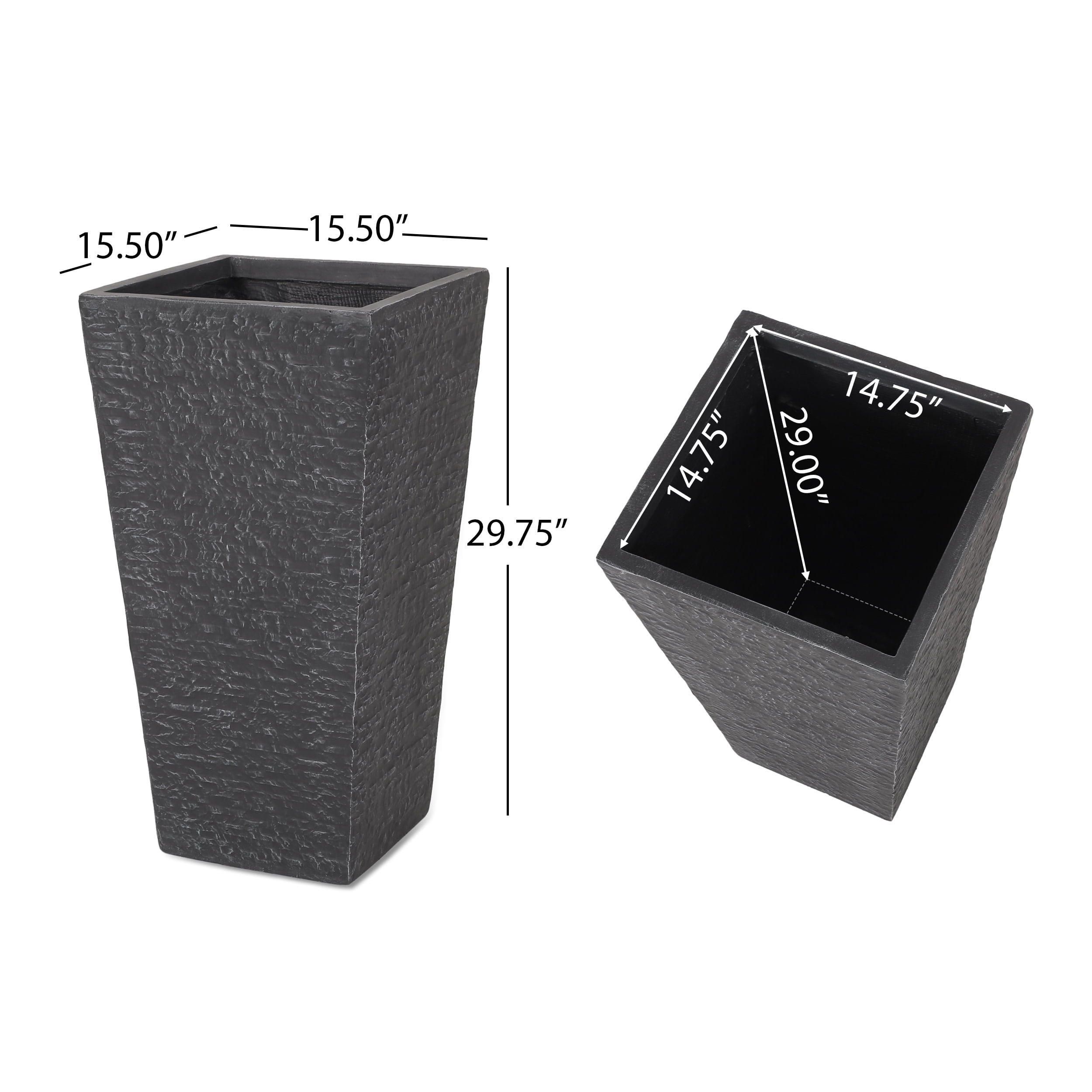 Noble House 15.5" x 15.5" x 30" Square Gray Concrete Plant Planter