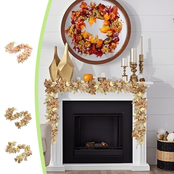 Guirnalda de hojas de arce artificial Ratán | Decoraciones de Acción de Gracias de Halloween | Enredadera de calabaza colgante | Plástico multicolor 68.9in | Decoración de fiesta con chimenea para