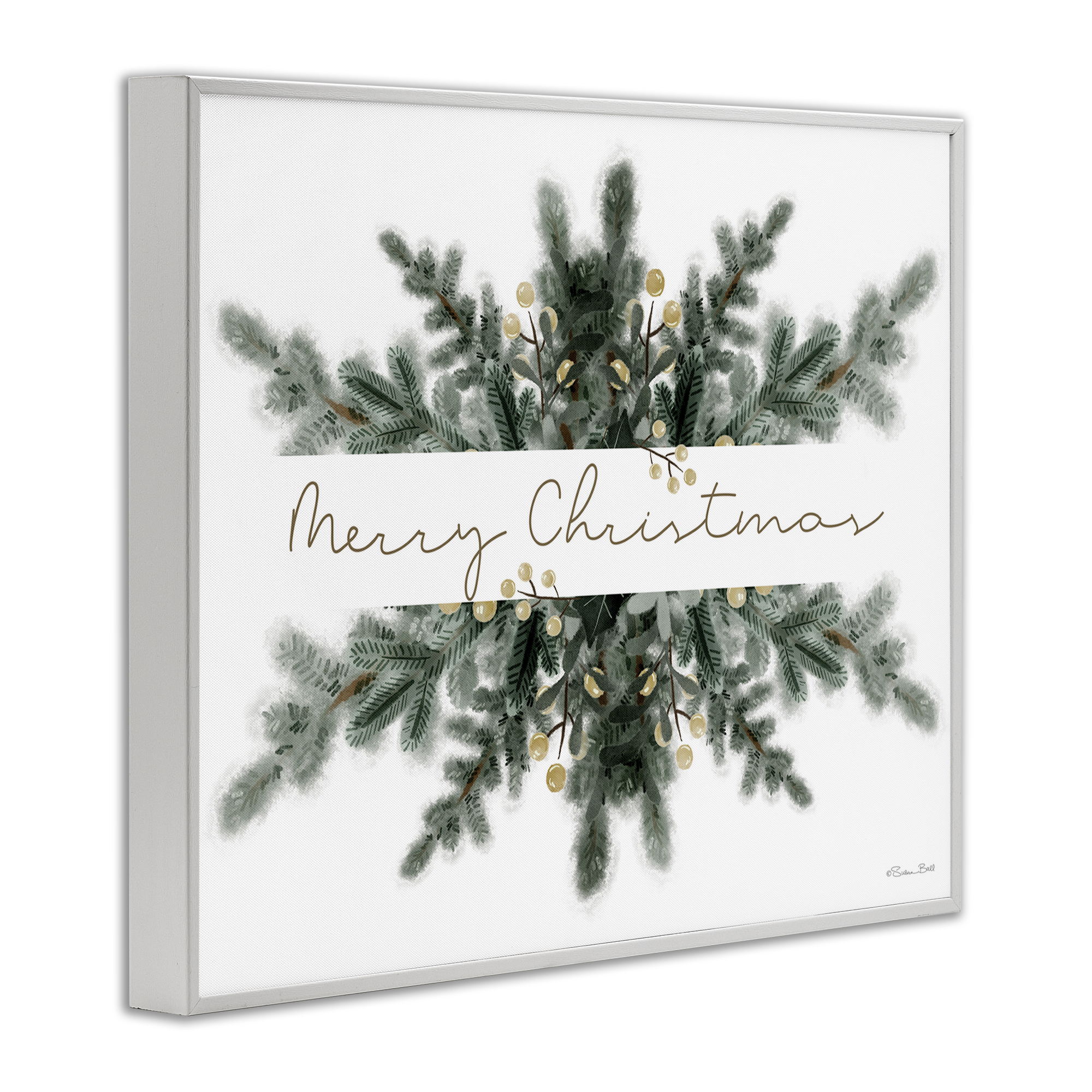 Stupell Industries Festive Fir Phrase Holiday Painting White Framed Art Print Wall Art, 14 x 11