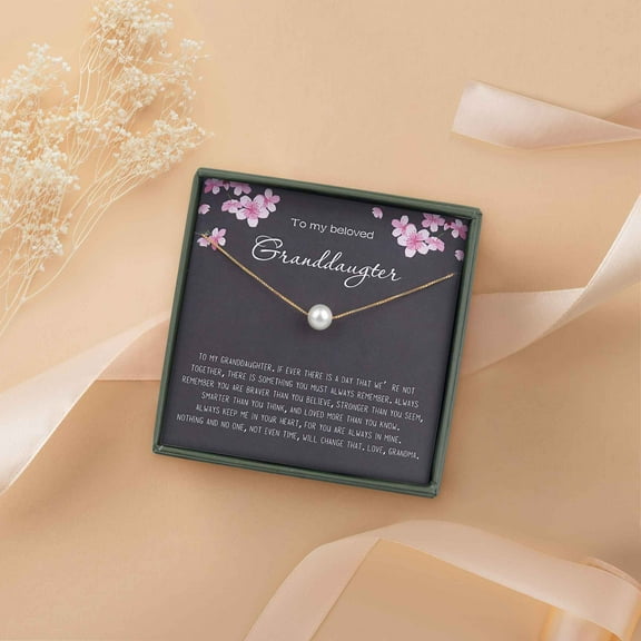 Anavia Granddaughter Gift from Grandma, Granddaughter Necklace, Granddaughter Birthday Card Gift, Granddaughter Wedding Gift -[White Pearl   Gold Chain]