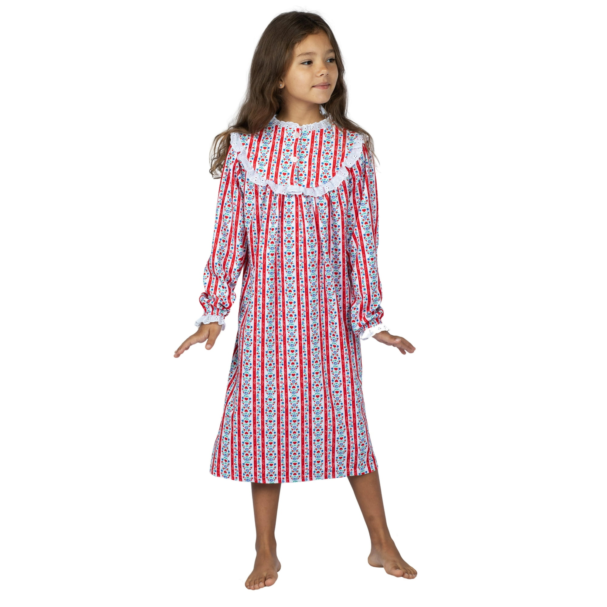 Lanz Girls' Nightgown Ruffle Granny Gown Long Sleeve Pajama