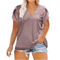 thumbnail image 2 of Maoxin Trendy Tops for Women 2025 Womens Plus Size Summer Casual Neck Hollow Tee Shirts Leaf Sleeve Fashion Loose Blouse spring tops for women Pink 4XL, 2 of 7