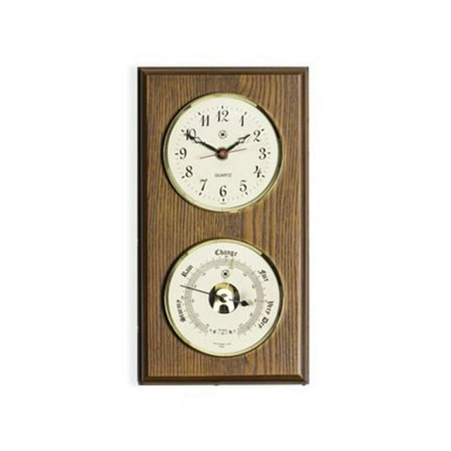 Bey-Berk International WS112 Quartz Clock & Barometer on Oak Wood