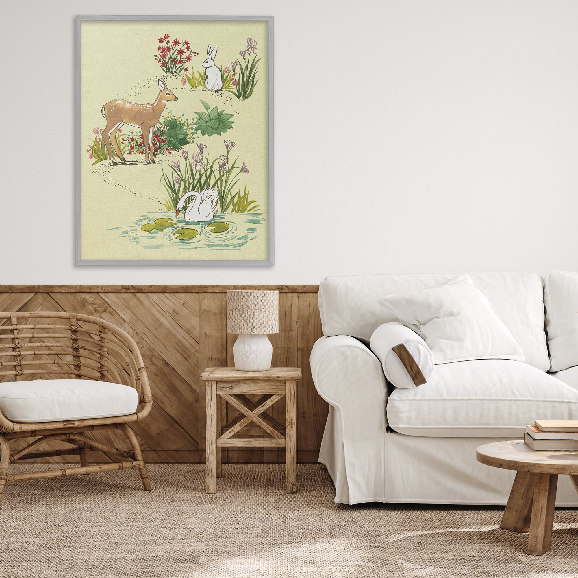 Stupell Industries Peaceful Spring Animals Gray Framed Giclee Art, design by Grace Popp