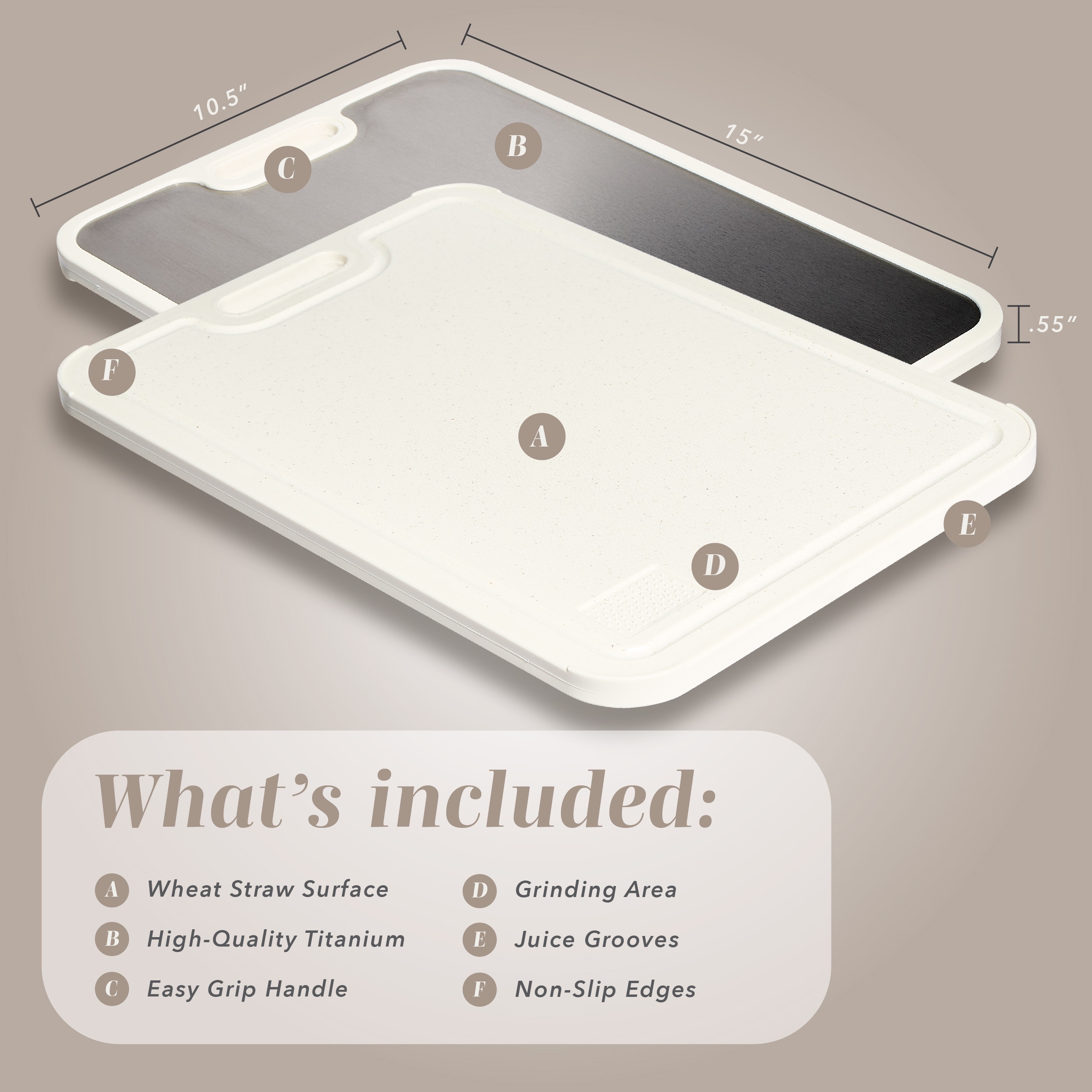 Cook With Color Double-Sided Titanium Chopping Board, Cream photo 6