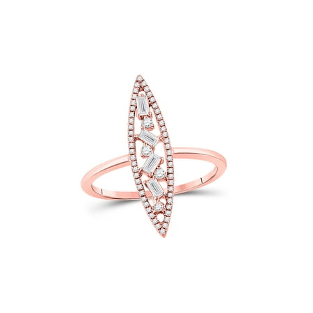 14kt Rose Gold Womens Baguette Diamond Oblong Geometric Statement Fashion Ring 1/4 Cttw Multiple Sizes Available