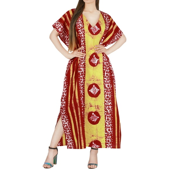 HAPPY BAY Women's Summer Loose Caftan Long Boho Sleepwear Loungewear Dashiki House Dress 3X-4X Red, Ethnic