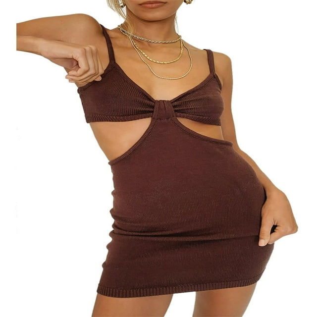 AMERTEER Robe Longue Tricotée à Bretelles Spaghetti Découpée Dos Nu Maxi Robe Club Fête Y2K Mode Urbaine