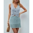 thumbnail image 4 of Womens Crochet Swim Cover Up 2 Piece V Neck Sleeveless Button Up Crop Tops Beach Mini Skirt Coverup Set Blue XL, 4 of 8