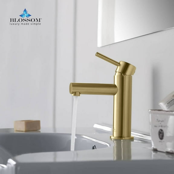 Blossom Kitchen and Bath Solid Brass Leed Free Single Handle Bathroom Faucet Brush Gold