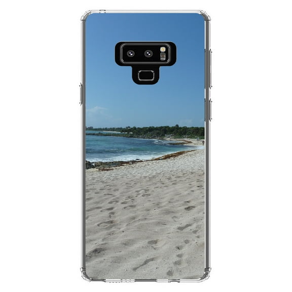 DistinctInk Clear Shockproof Hybrid Case for Samsung Galaxy Note 9 - TPU Bumper, Acrylic Back, Tempered Glass Screen Protector - Beach Scene Akumal Mexico