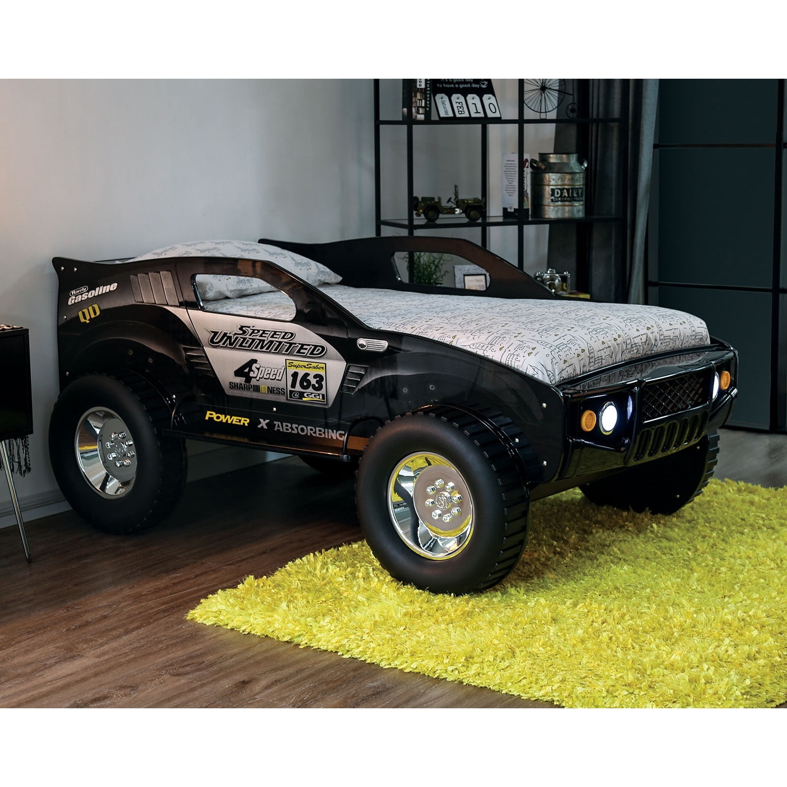 Furniture of America Toto Modern Black Twin Off-road Car Bed with Wheels by