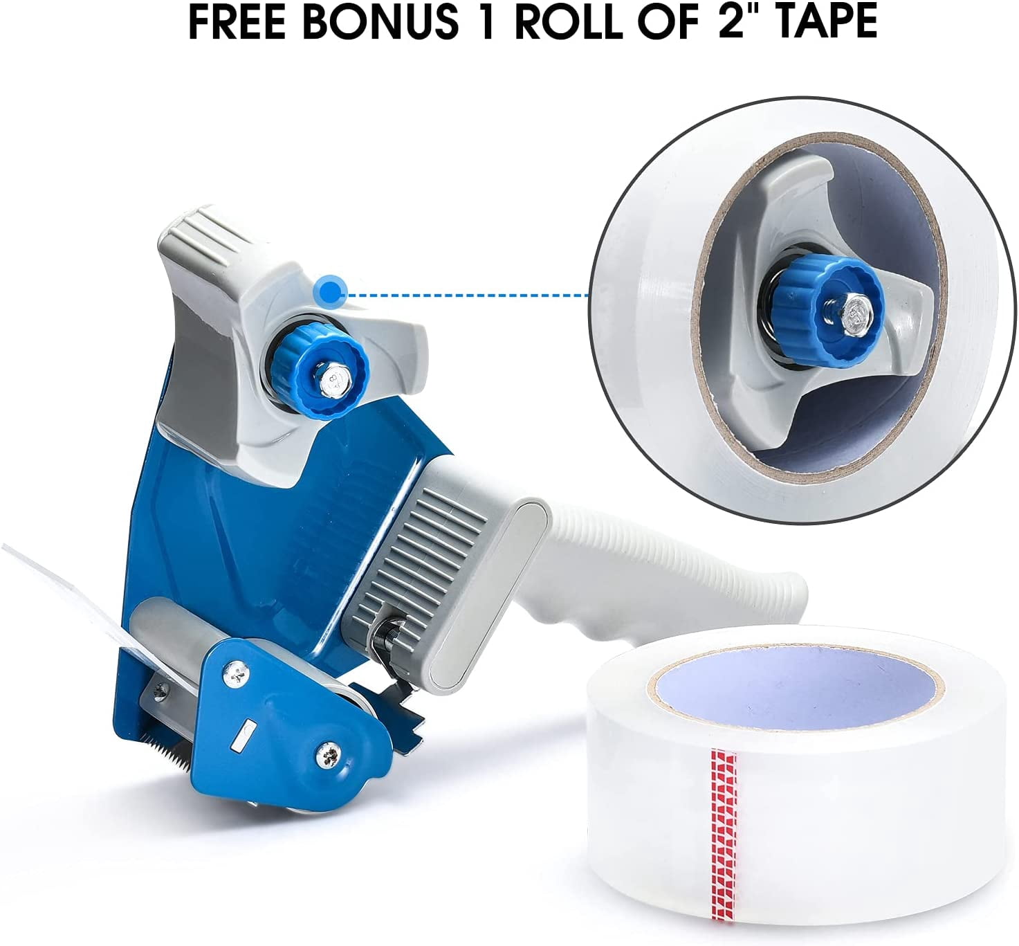 2 Inch Tape Gun Dispenser with 2 Inch Carton Packing Tape, Lightweight Industrial Side Loading Tape Dispenser - Blue