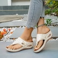 thumbnail image 3 of Flip Flops for Women Nonslip Thick Sole Wedge Sandals Retro Snakeskin Pattern Leather Dressy Summer Beach Vacation Shoes Beige Size 9, 3 of 8