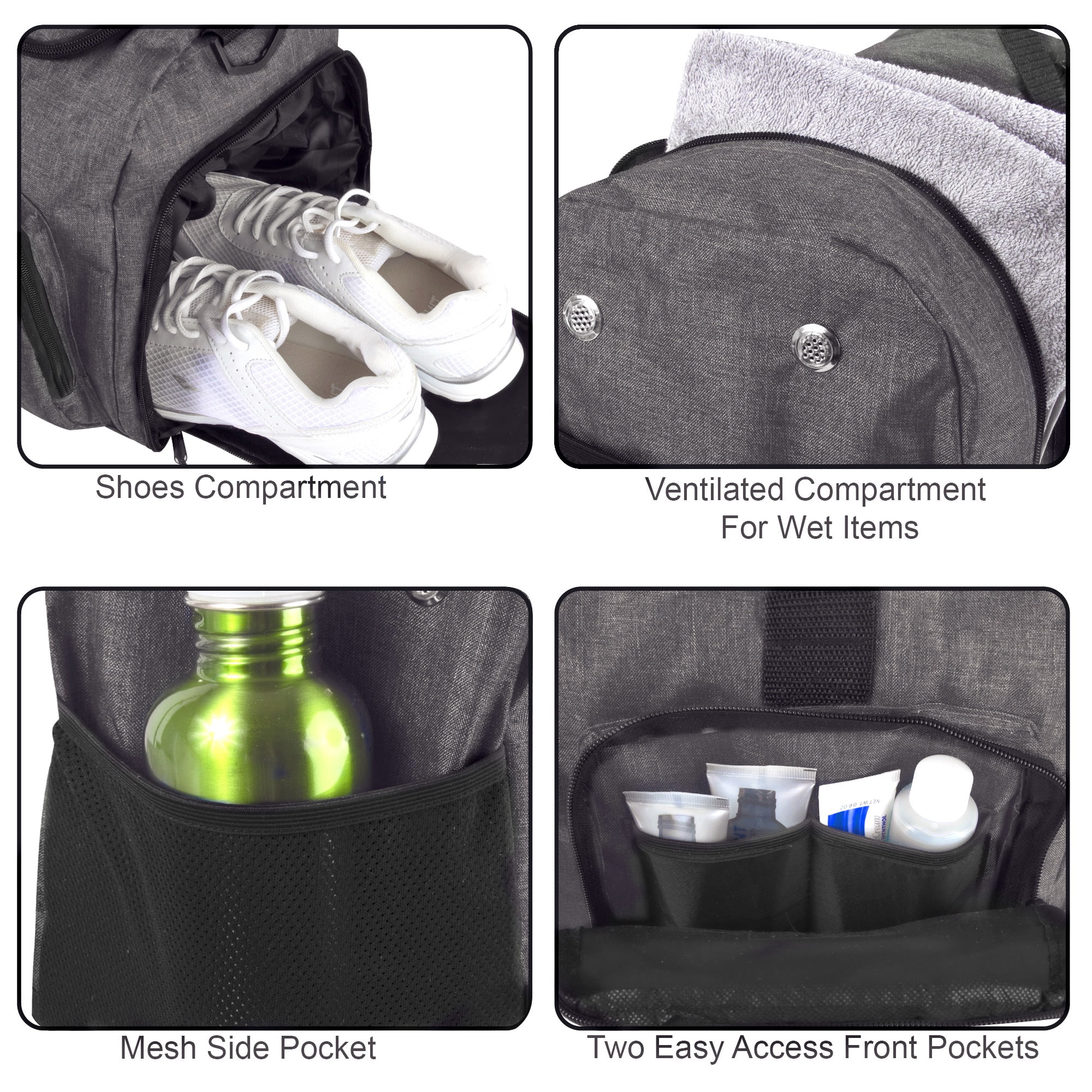 Summit Ridge 22"L Duffel Bag 38 Liter Capacity for Gym Clothes, Sports Equipment, Towels, Sneakers, Travel, Commute in Gray