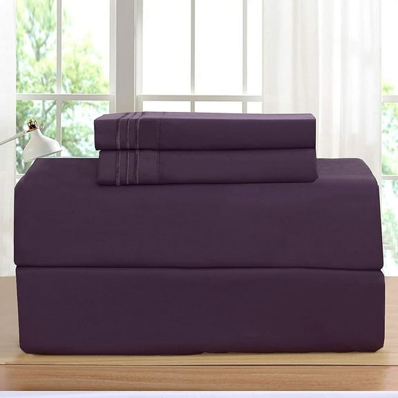 Elegant Comfort 1500 Premier Hotel Quality 4-Piece Bed Sheet Sets, Deep Pockets - Luxurious Wrinkle Free & Fade Resistant , Full, Purple