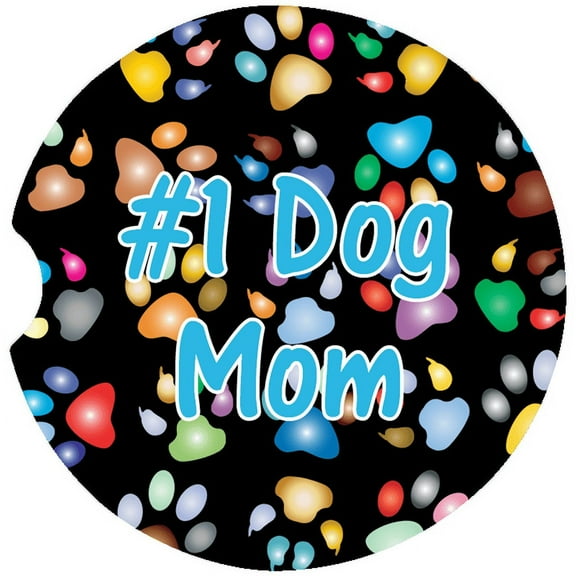 #1 Dog Mom Car Coaster, Absorbent Stoneware Car Cup Holder Coaster, Set of 2