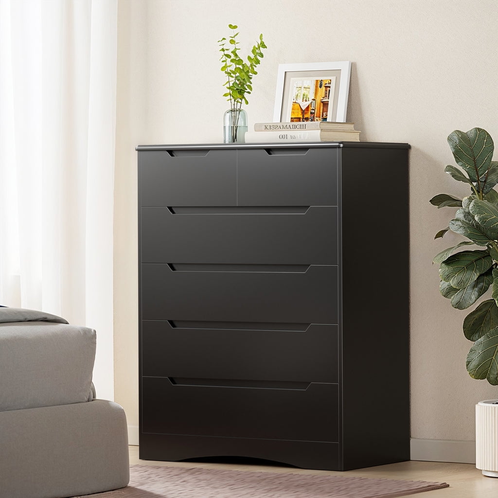 Aiho 6-Drawer Dresser for Bedroom, Wood Drawer Chest Storage Cabinet for Living Room, Hallway, Entryway, Home Office - Black