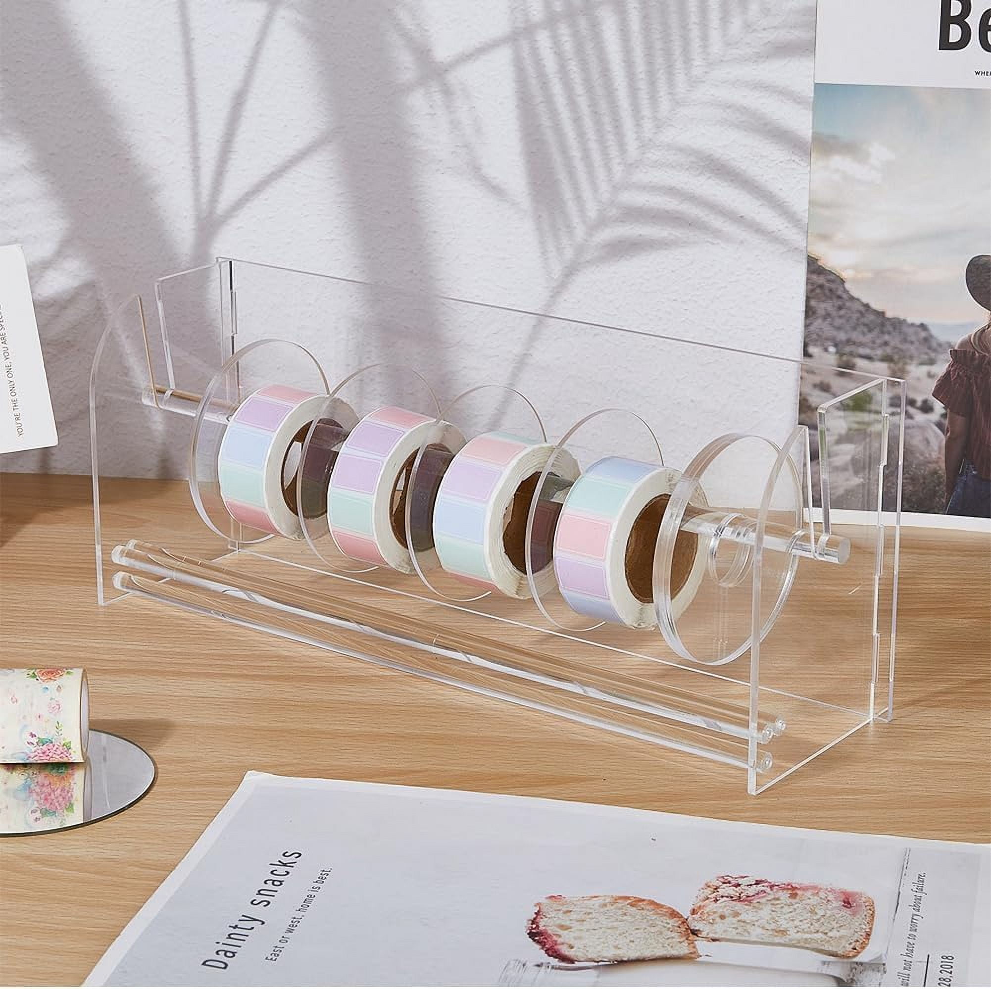 Acylic Label Dispenser Adjustable Sticker Roll Holder with 8 Disks Clear Label Roll Holder Tape Dispenser Acrylic Sticker Dispenser Roll Holder for Holding Sticker Label diy