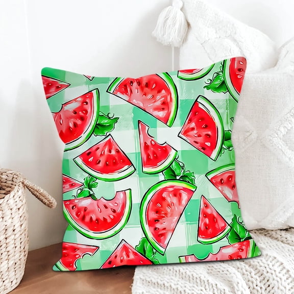 JingChun Watermelon Letter Checkered Printed Pillowcase Living Room Cushion Cover Linen Sofa Pillow Cover