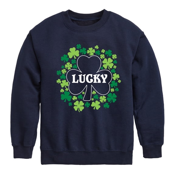 Instant Message - St. Patrick's Day Lucky Shamrocks Filled Graphic Long Sleeve Fleece Sweatshirt