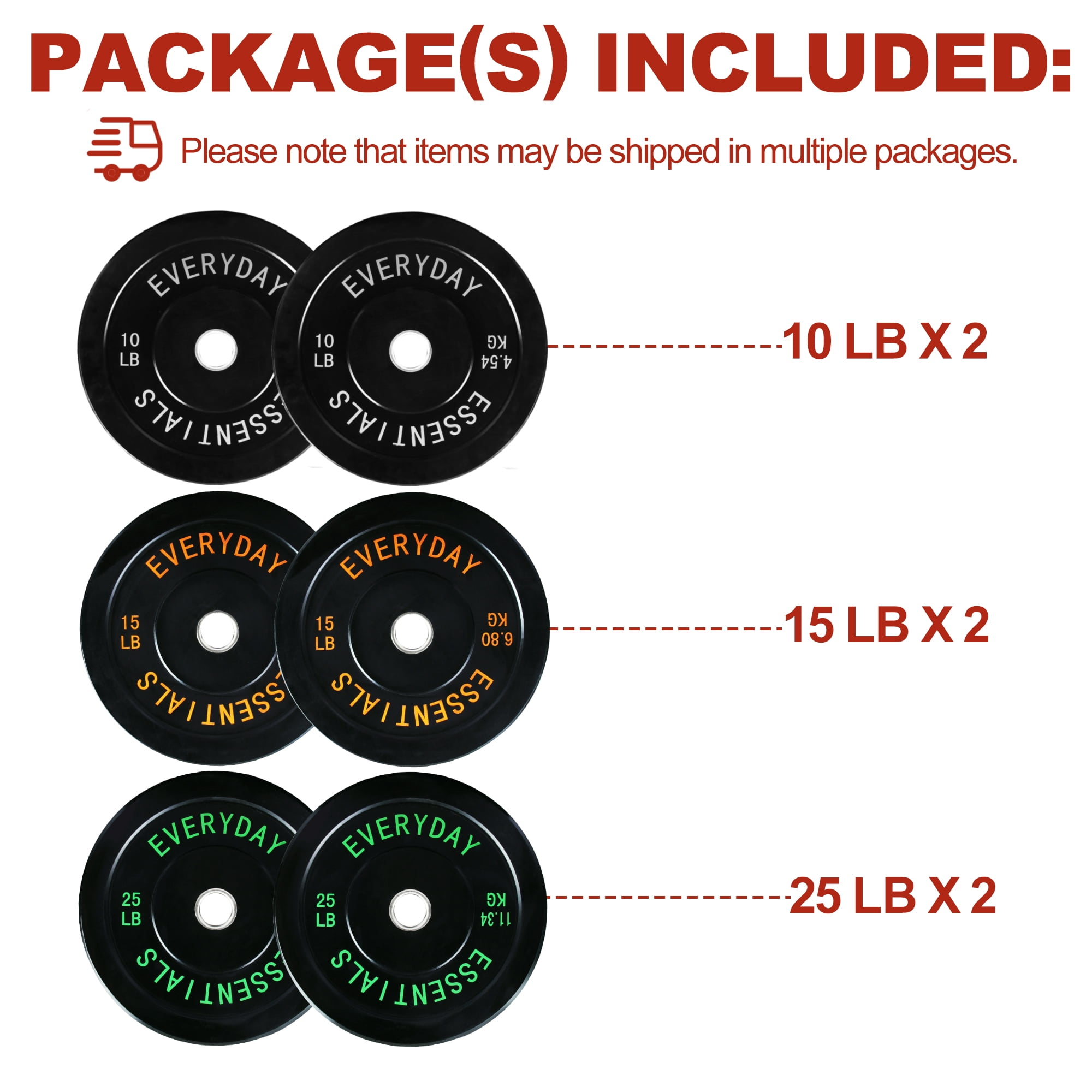 FlexWave Bumper Weight Plates Set, 100 lb Total, Black, Olympic 2-Inch Hole