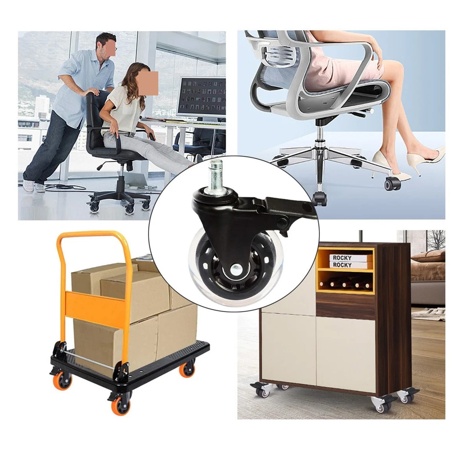 Office Rubber Chair Casters Replacement, 3 Inch Heavy-Duty Computer Gaming Desk Caster Wheels Smooth & Safe Rolling For ,Easy to Install