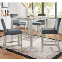 Noble House Counter Height Chairs Set of 4, Upholstered Kitchen Bar Stools with Solid Wood Legs, Silver Gray
