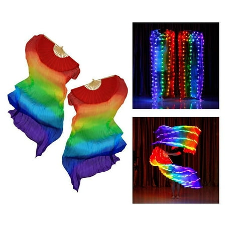 

Pack Of 2 Rainbow 100% Real Silk Fairy LED Belly Dance Hand Fan Veils Props