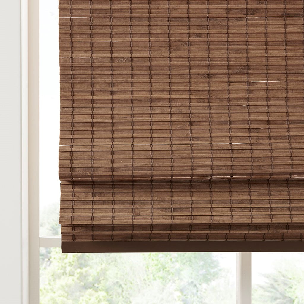 MAYEERTY Bamboo Light Filtering Privacy Roman Window Shade, Teak, 64" L x 27" W