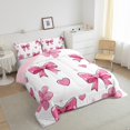 thumbnail image 3 of Feelyou Fashion Pink Bowknot Full Size Comforter Sets, Love Heart Flower Bedding Comforter Set, Teens Kids Girls Women Reversible Bedding Sets, Microfiber Bedroom Decor, 3-Piece, 3 of 8